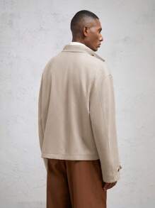 AKNOTIC Business Casual 男士梭织宽松插肩拼接撞色休闲立领长袖短款开衫外套，适合秋冬季，驼色 - 杏色 - 查看 6