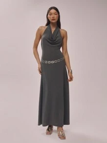 MUSERA Textured Knit Look Halterneck Scoop Back Maxi Dress Elegant Spring Summer Vacation Party