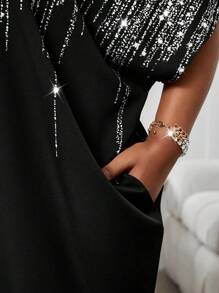 Fleurora Spring And Summer Autumn And Winter Elegant Party Commuting Office Colorful Woven Notched Ball Gown Short Sleeve Kaftan Dress Plus Size Dresses - Silver - View 6