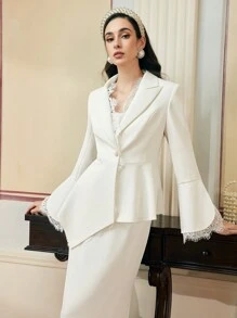 ZEYLAH WOMEN'S CONTRAST LACE ASYMMETRICAL HEM BLAZER - White - View 1