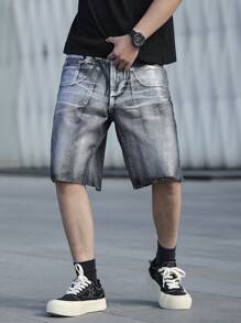 Claim Dot Men's Casual Denim Shorts, Simple & Fashionable For Everyday Wear - Grey - View 3