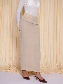 COSMINA Modest  Apricot Color Elegant Commuter Women Layered Maxi Skirt, Spring/Summer