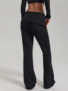 EURMUSE Women's Solid Flare Leg Mid Rise Pants - Black - View 2