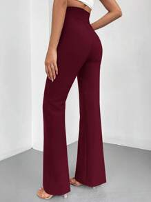EURMUSE Fashionable Versatile Solid Color High Waist Straight Leg Pants - Burgundy - View 2