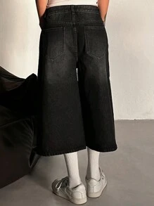 DAZY 5英寸浅色水洗宽松女式纯色口袋直筒牛仔裤，宽松牛仔裤