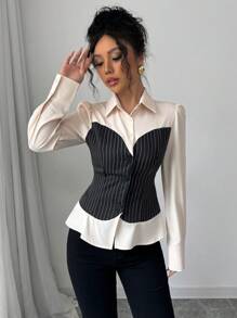 Elenzga Stylowa koszula 2 w 1 w paski z marszczeniami