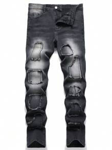 Manfinity LEGND Plus Size Men's Simple Front Button Pocket Casual Denim Black Jeans