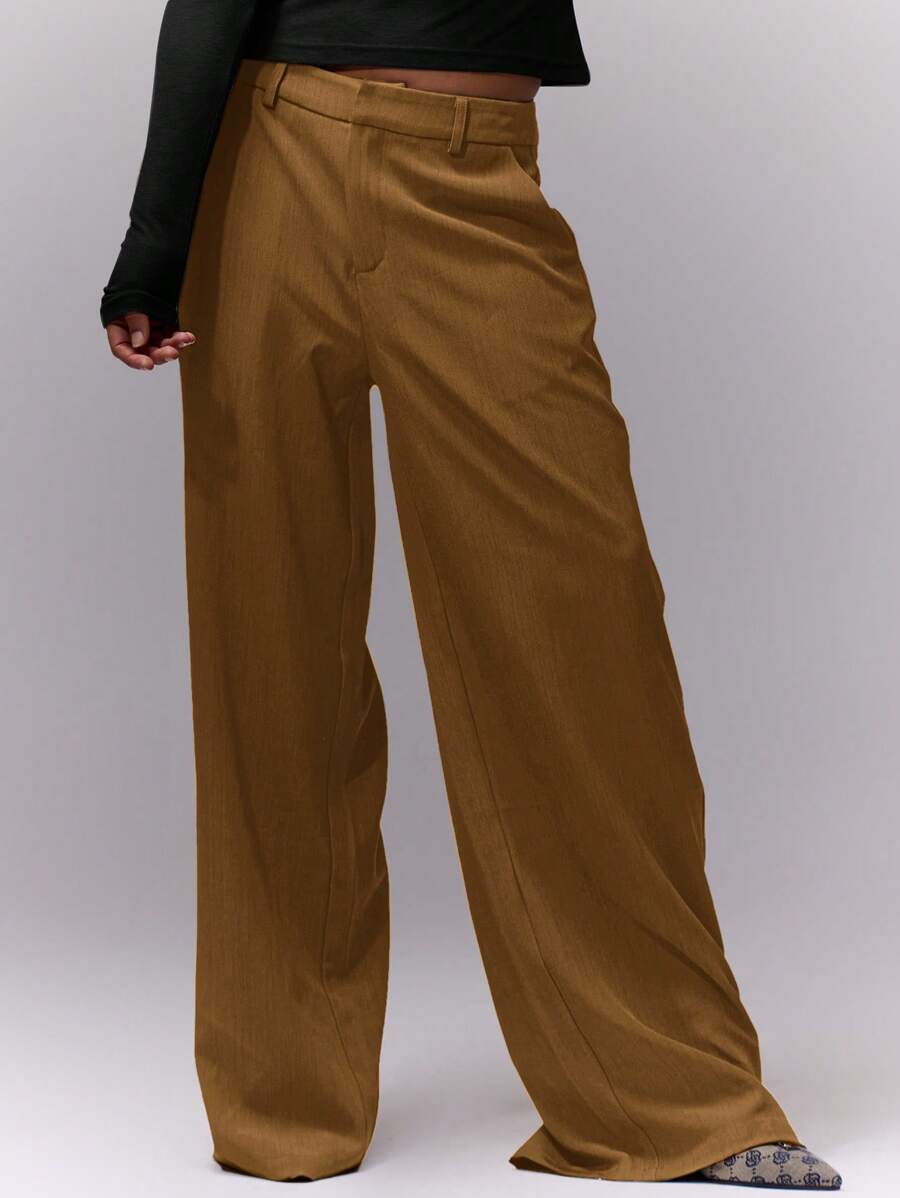 MUSERA Loose Fit Tailored Dress Pants Old Money Chic Elegant - Coffee Brown - View 1