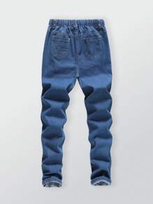 SHEIN 青少年男孩松紧腰抽绳百搭简约百搭休闲舒适弹力修身浅灰色牛仔裤