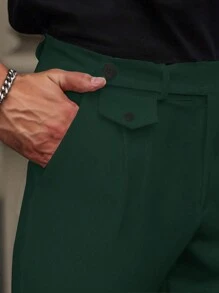 Manfinity Mode Men's Casual Suit Pants, Minimalist Style, Solid Color For Daily Wear - Dark Green - View 3