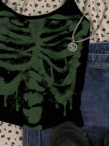 Attitoon 女士休闲骷髅图案性感吊带紧身背心，适合夏季 - 白色 - 查看 5