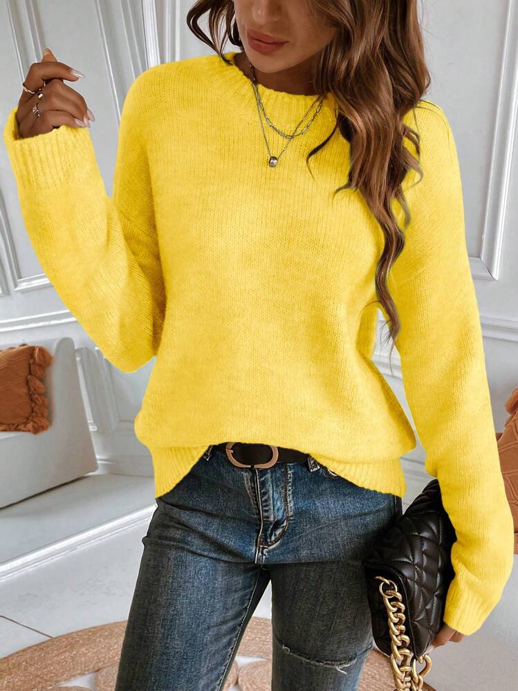 SHEIN Women's Yellow Knit Sweater: Thick, Warm, And Comfortable