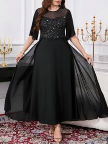 Gownix Váy chữ A bằng vải tuyn đen vát kim tuyến lấp lánh cỡ lớn cho nữ, Váy đen cho nữ, Trang phục đi chơi, Váy cho nữ, Váy thanh lịch, Váy thanh lịch, Váy cưới thanh lịch, Váy xuân hè cho nữ, Trang phục nghỉ dưỡng cho nữ - màu đen - Xem 7