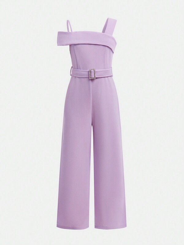 SHEIN Girlism Tween Girls' Casual Solid Color Woven Jumpsuit