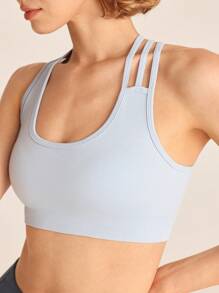 SHEIN Sports 女士纯色交叉简约运动胸罩，休闲时尚，适合日常穿着 - 灰色 - 查看 5
