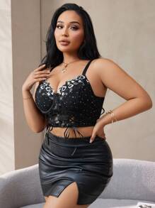 1pc Plus Size Lace Embroidery Wire Free Bra Lingerie - Black and White - View 4