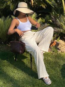 DAZY Women's Casual Lace Straight Leg Pants For Summer