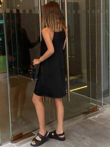 DAZY Women's Plain Halter Bodycon Casual Elegant Summer Mini Dress For Vacation Sundress - Black - View 2