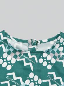 SHEIN 1pc Teenage Girls Light Blue Casual Dress - Lime Green - View 7