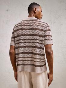 AKNOTIC Party Camisa polo para hombres con cuello a rayas en contraste de color café, ajuste slim, manga corta, adecuado para el uso diario