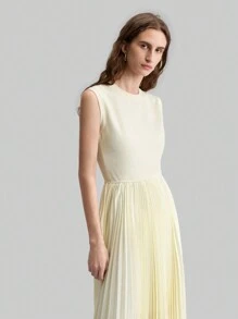 Ontre 2025 Novo Dia dos Namorados Feminino Urbano Elegante Sem Mangas Slim Fit Patchwork Bainha Assimétrica Vestido Longo, Amarelo Verão - Branco - Ver 3