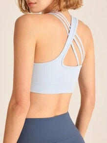 SHEIN Sports 女士纯色交叉简约运动胸罩，休闲时尚，适合日常穿着 - 灰色 - 查看 7
