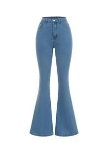 SHEIN Artist Women's Light Blue Flare Leg Cowgirl Jeans, Suitable For All Seasons, Festival, Western Wear - Light Wash - View 5