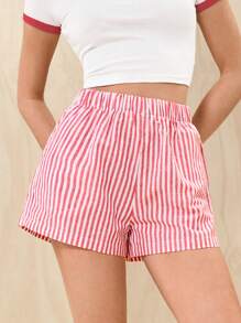 SHEIN EZwear Stripe Wide Leg Shorts - Red - View 6