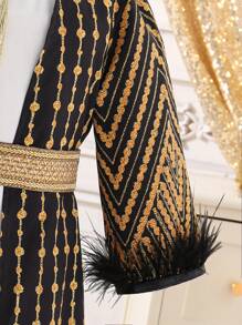 2pcs/Set Young Girl Faux Fur Patchwork Long Sleeve Simple Jacket And Dress - Multicolor - View 5