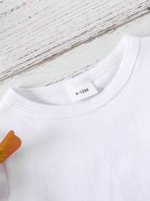 Baby Boy Fun Heart & Dinosaur Print Simple Short Sleeve T-Shirt, Suitable For Valentine's Day, Spring/Summer - White - View 6