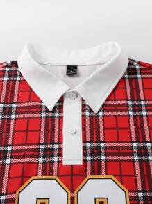 Manfinity EMRG 男士休闲宽松图案印花 Polo 衫，黑色上学装，男友礼物 - 紅色 - 查看 4