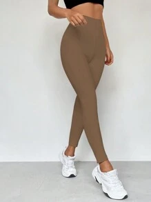 Flirla Leggings slim fit cu talie înaltă pentru femei, îmbrăcăminte ocazională de zi cu zi - Maro - Vizualizare 4