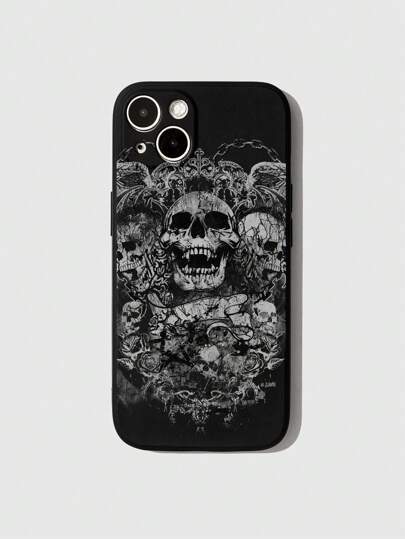 Goth 1 pieza Funda de teléfono con diseño de calavera, pentágrama y cruz en color negro, compatible con iPhone 11, 12, 13, 14, 15 Pro Max