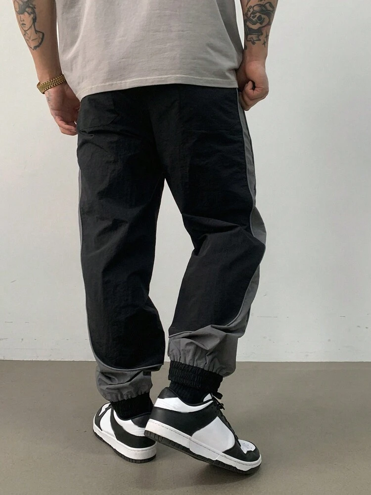 Men's Patchwork Color Block Casual Sports Pants Men Joggers