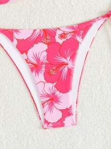 Springbreak 女士泳衣夏季海滩多色随机花卉印花荷叶边扭结可爱比基尼套装 - 粉色 - 查看 6