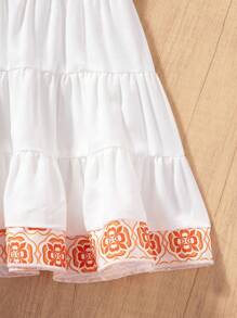 SHEIN Leap Crew Baby Girl Summer Cute Floral Print Ruffle Top, Flare Pants, Mesh Scarf 3pcs Set - Orange - View 6