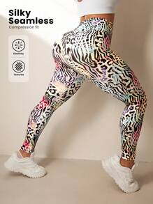 Easithlete 女士大码数码印花无缝运动紧身裤，冬季 - 彩色 - 查看 1