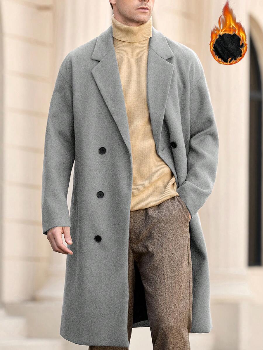 Manfinity Homme 男士修身常规肩部休闲翻领开襟保暖加厚夹克，适合秋冬季穿着 - 深灰色 - 查看 1