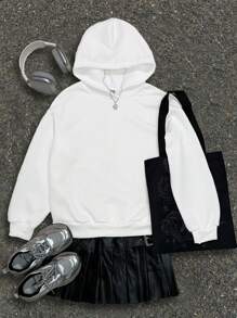 SHEIN Leap Crew Sudadera holgada con capucha de manga larga y ajuste suelto, estampado de estrella retro, para adolescentes y mujeres, estilo minimalista casual, parte trasera - Blanco - Ver 2