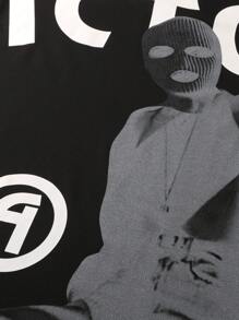 PAVTROS 男士时尚休闲宽松短款印花 T 恤 - 黑色 - 查看 7