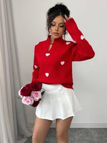 Chiquease Suéter de enamorados con corazón de contraste de color para el Día de San Valentín, nueva camisa de punto tipo jacquard con botones de nudo estilo retro chino para el Año Nuevo Chino