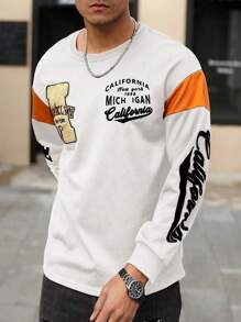 Aesthetic Post--Men's Round Neck Long Sleeve Letter Print Casual T-Shirt - White - View 3