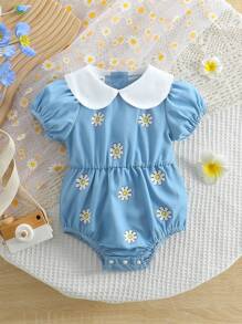 1pc Baby Girls Daisy Floral Print Lapel Summer Bodysuit