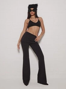 SUMWON WOMEN Pantalones palazzo de pernera ancha con falda en capas, diseñador, para uso formal y de noche, cintura alta, versátil, elegante, de color negro, atuendo para ocasiones especiales