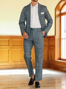 Calvornis Men's 2pcs Suit Set: Jacket And Trousers Men Suit Formal - Dark Grey - View 7