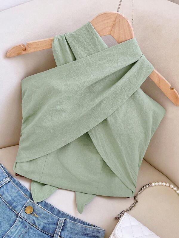 Travachic Women's Casual Solid Color Criss-Cross Halter Top, Suitable For Holiday, Afternoon Tea, Wedding Season, Beach Cruise Vacation, City Road Trip Vacation, Boho Vacation, Music Festival, Beachwear, Easter, Beach For Woman, Elegant Tops For Women, Vacation Women, Concert Women, Tropical Vacation Woman, Holiday, Bohemian,For Spring Summer And Autumn