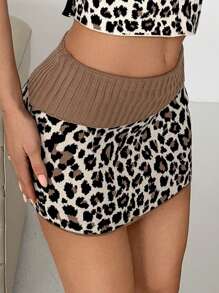 EgrlEra Minifalda de punto con estampado de leopardo, para mujer - Albaricoque - Ver 5