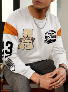 Aesthetic Post--Men's Round Neck Long Sleeve Letter Print Casual T-Shirt - White - View 5