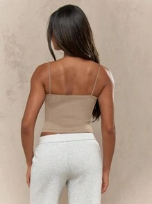 MISSGUIDED Seamless Thin Strap Bandeau Crop Top Ribbed Yoga Athletic Lounge Summer Stretchy Basic Camisole Exercise Dance Festival Tank - Khaki - View 2