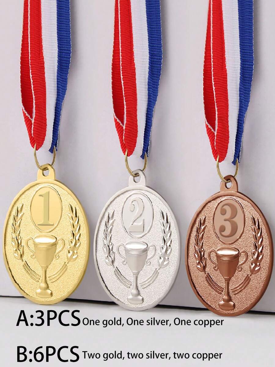 3/6 金、银、铜金属奖牌 2英寸奖牌 游戏体育比赛一等奖、二等奖、三等奖、颈带奖、比赛奖牌 - 彩色 - 查看 1